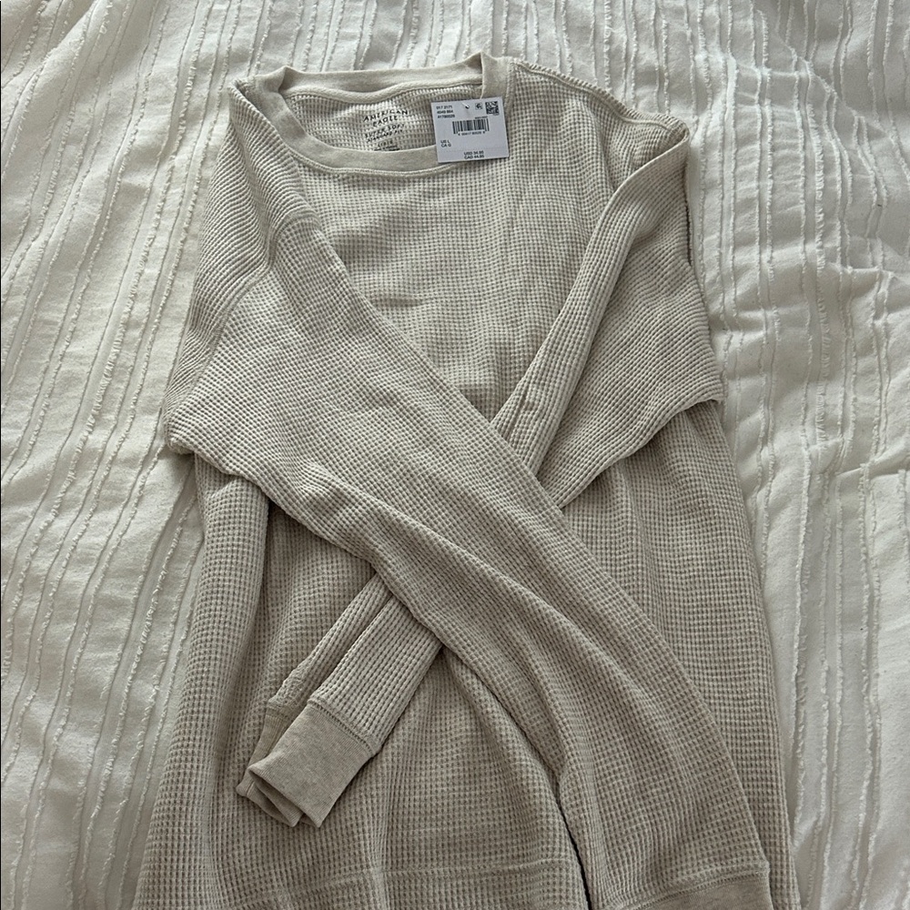 Mens American Eagle Outfitters Beige Waffle Knit Sweater